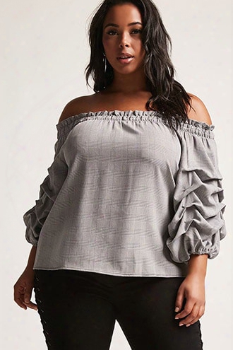 Plus Size Plaid Off-the-shoulder Top