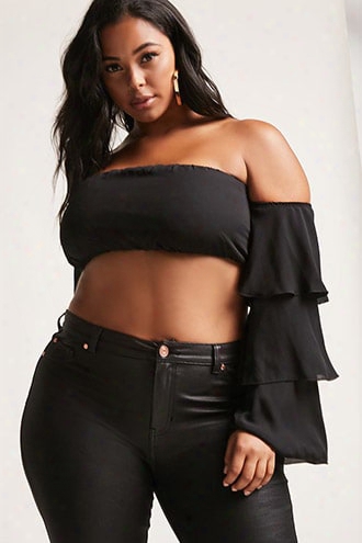 Plus Size Ruffle-sleeve Crop Top