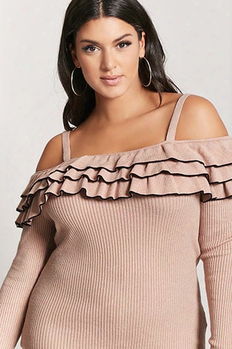 Plus Size Ruffled Open-shoulder Top