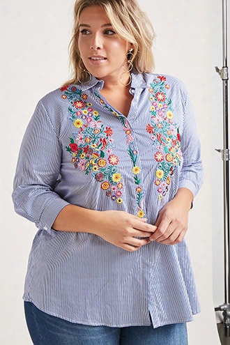 Plus Size Striped Floral Shirt