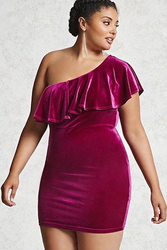 Plus Size Velvet Flounce Dress