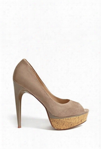 Printed Cork Peeptoe Heels