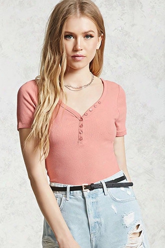 Ribbed Knit Button Top