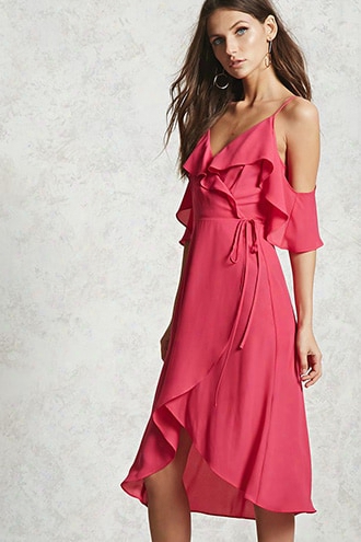 Ruffled High-low Wrap Dress