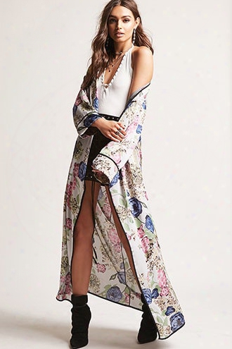 Satin Floral Longline Kimono