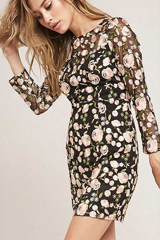 Sheer Embroidered Floral Dress