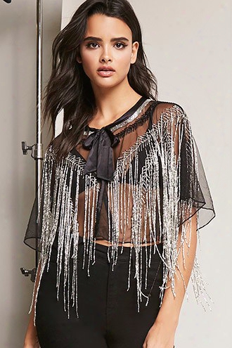 Sheer Mesh Beaded Cape