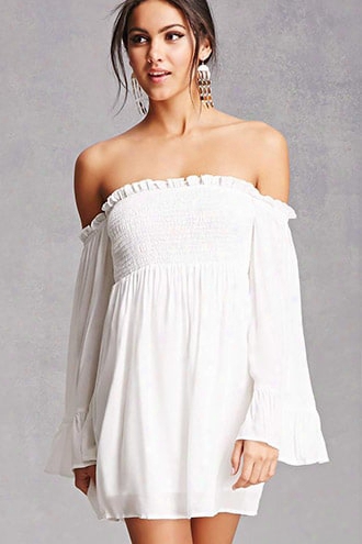 Smocked Open-shoulder Dress