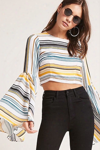 Striped Bell-sleeve Crop Top