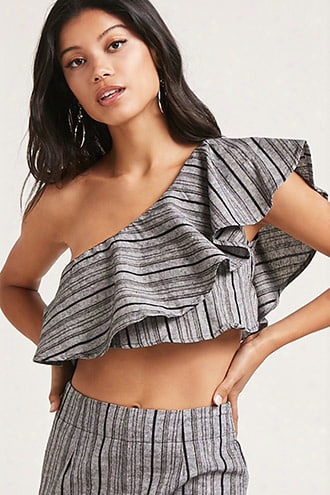 Striped One-shoulder Crop Top