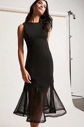 Tiered Netted-hem Midi Dress