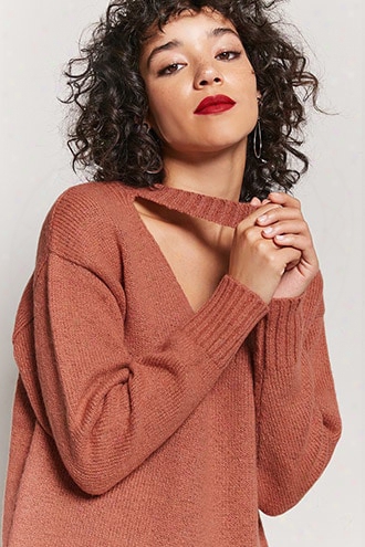 Brushed Knit V-cutout Sweater