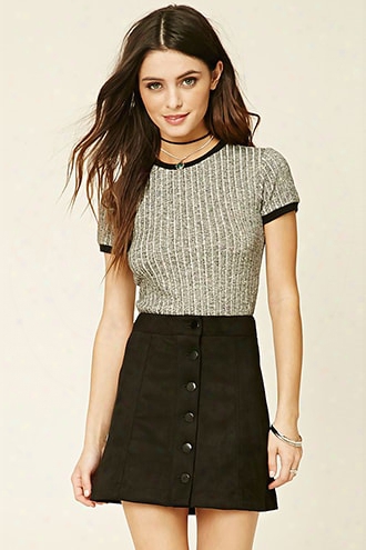 Buttoned Faux Suede Skirt