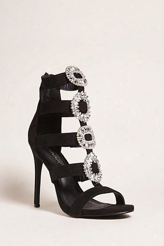 Caged Faux Suede Crystal Heels