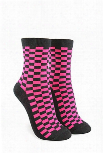 Checkered Print Crew Socks