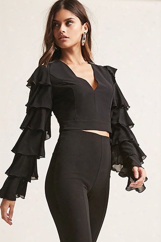 Chiffon Tiered-sleeve Crop Top