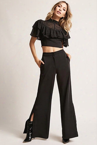 Dark Pink Slit Wide-leg Pants