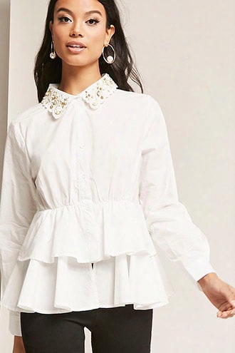 Embellished Poplin Tiered Flounce Top