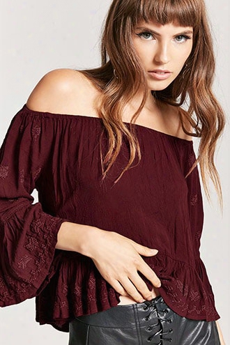 Embroidered Off-the-shoulder Peasant Top
