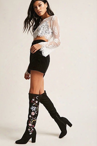 Embroidered Over-the-knee Boots