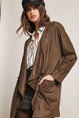 Faux Suede Draped Cardigan