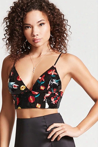 Floral Sequin Crop Top