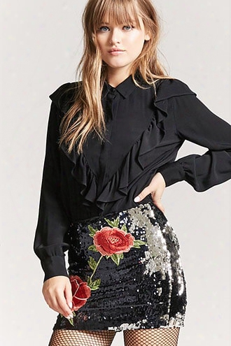 Floral Sequin Mini Skirt