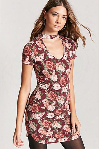 Floral V-cutout T-shirt Dress