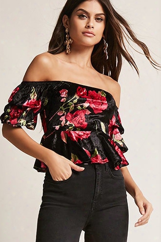 Floral Velvet Off-the-shoulder Top