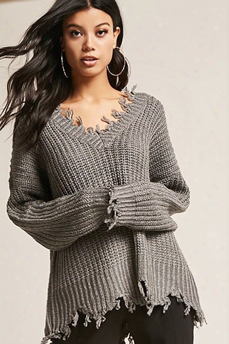 Frayed Marled Knit Sweater