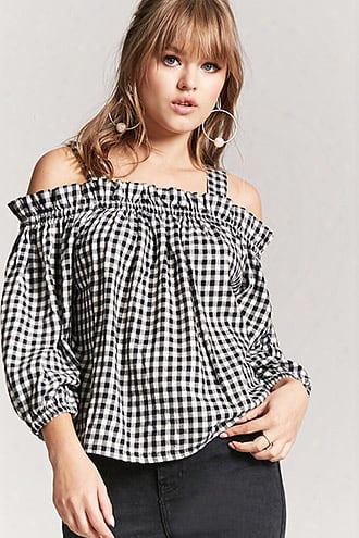 Gingham Open-shoulder Top