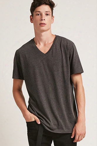 Heathered Cotton-blend V-neck Tee