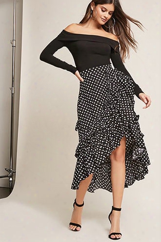 High-waisted Polka Dot High-low Skirt