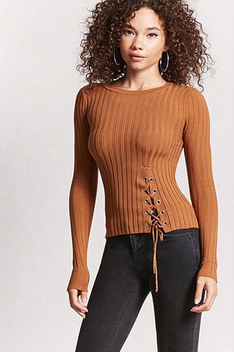 Lace-up Ribbed Knit Top