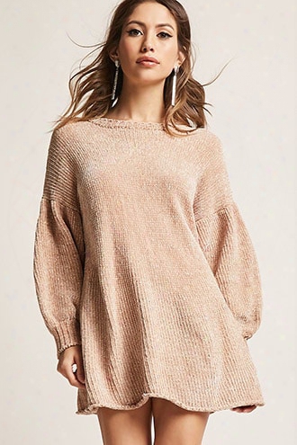 Lantern-sleeve Chenille Sweater Dress