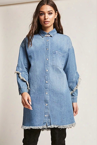 Longline Ruffle-trim Chambray Jacket