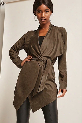 May Logan Faux Suede Drape-front Jacket