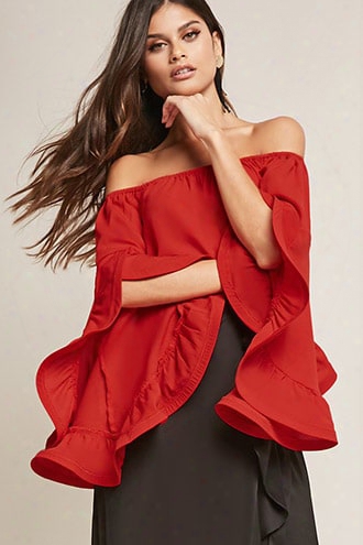 Off-the-shoulder Ruffle-sleeve Crop Top