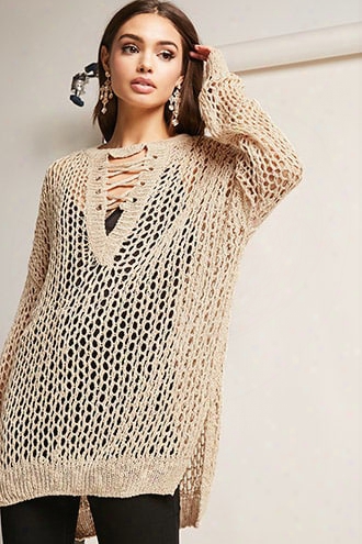 Open-knit Lace-up Tunic