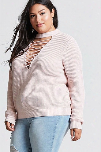 Plus Size Caged Lace-up Sweater