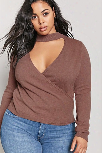 Plus Size Cutout Surplice Sweater