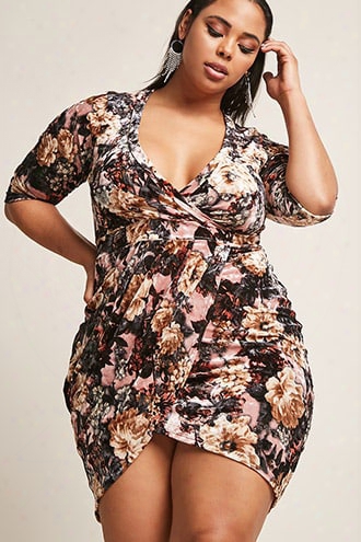 Plus Size Floral Velvet Midi Dress