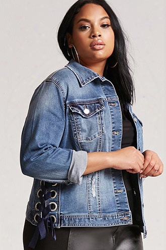 Plus Size Lace-up Denim Jacket