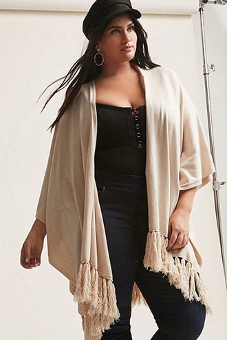 Plus Size May Logan Heathered Tassel Fringe Poncho