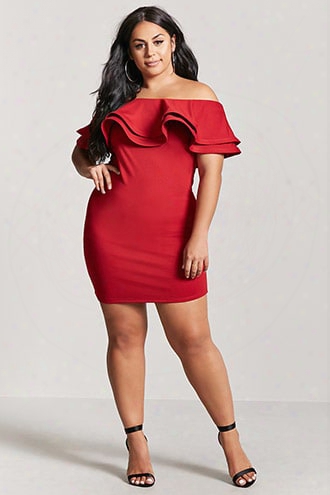 Plus Size Off-the-shoulder Flounce Dress