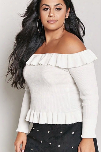 Plus Size Off-the-shoulder Ruffle Sweater