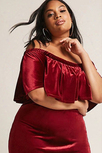 Plus Size Off-the-shoulder Velvet Dress