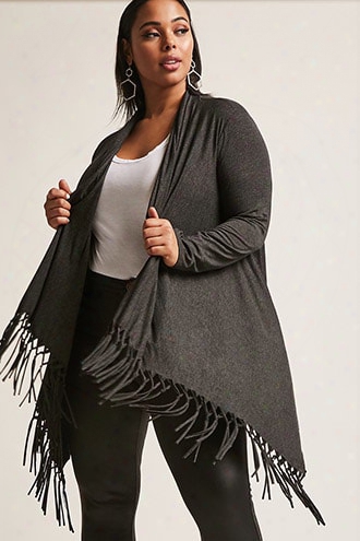 Plus Size Open-front Fringe Cardigan