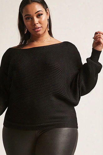 Plus Size Ribbed Off-the-shoulder Sweater