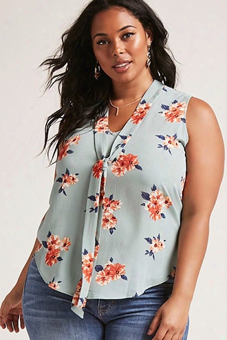 Plus Size Self-tie Floral Top